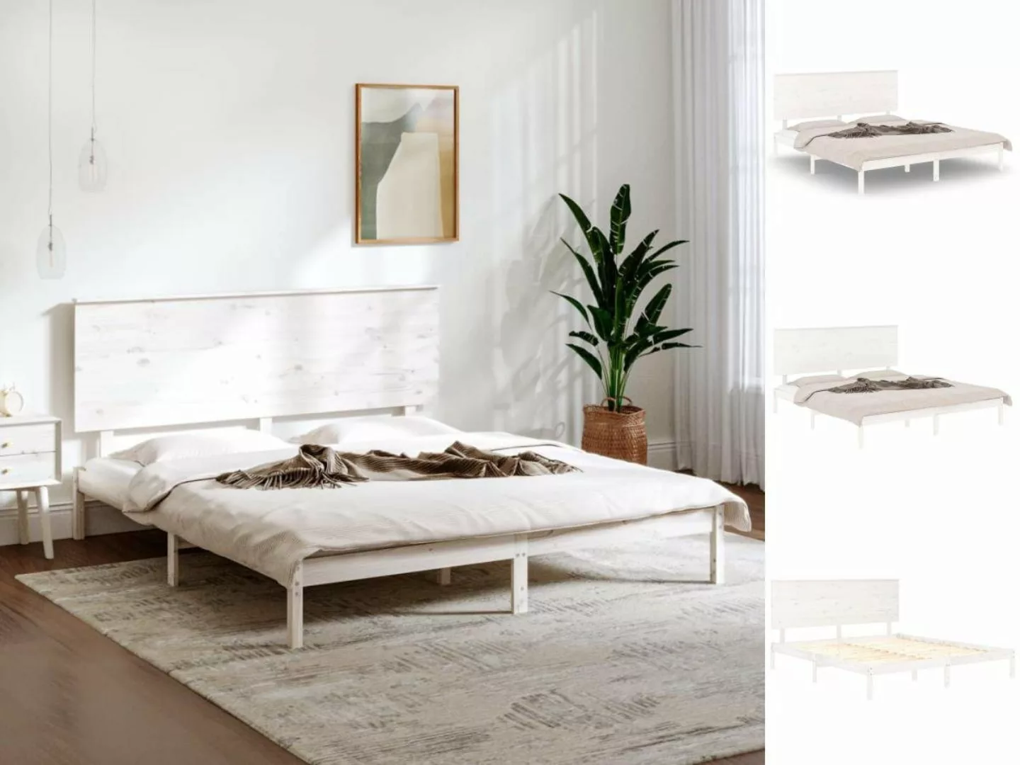 vidaXL Bettgestell Massivholzbett Weiß Kiefer 200x200 cm Bett Bettgestell D günstig online kaufen