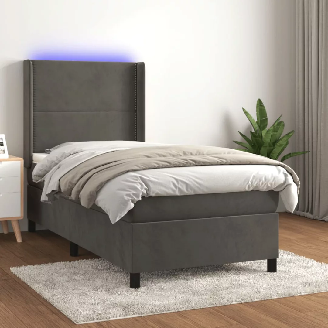 vidaXL Bettgestell Boxspringbett mit Matratze LED Dunkelgrau 90x200 cm Samt günstig online kaufen