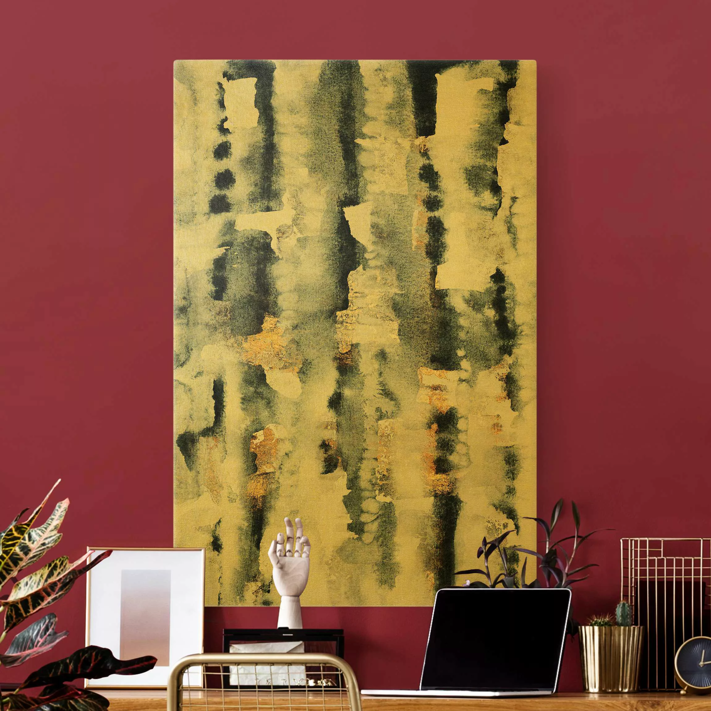 Leinwandbild Gold Abstraktes Aquarell mit Gold günstig online kaufen