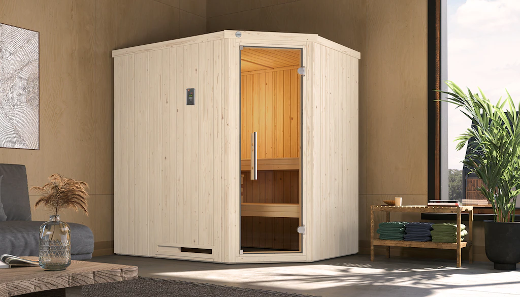 weka Sauna »Element-Ecksauna VARBERG 1«, vorgefertigte Elemente, moderne Ga günstig online kaufen