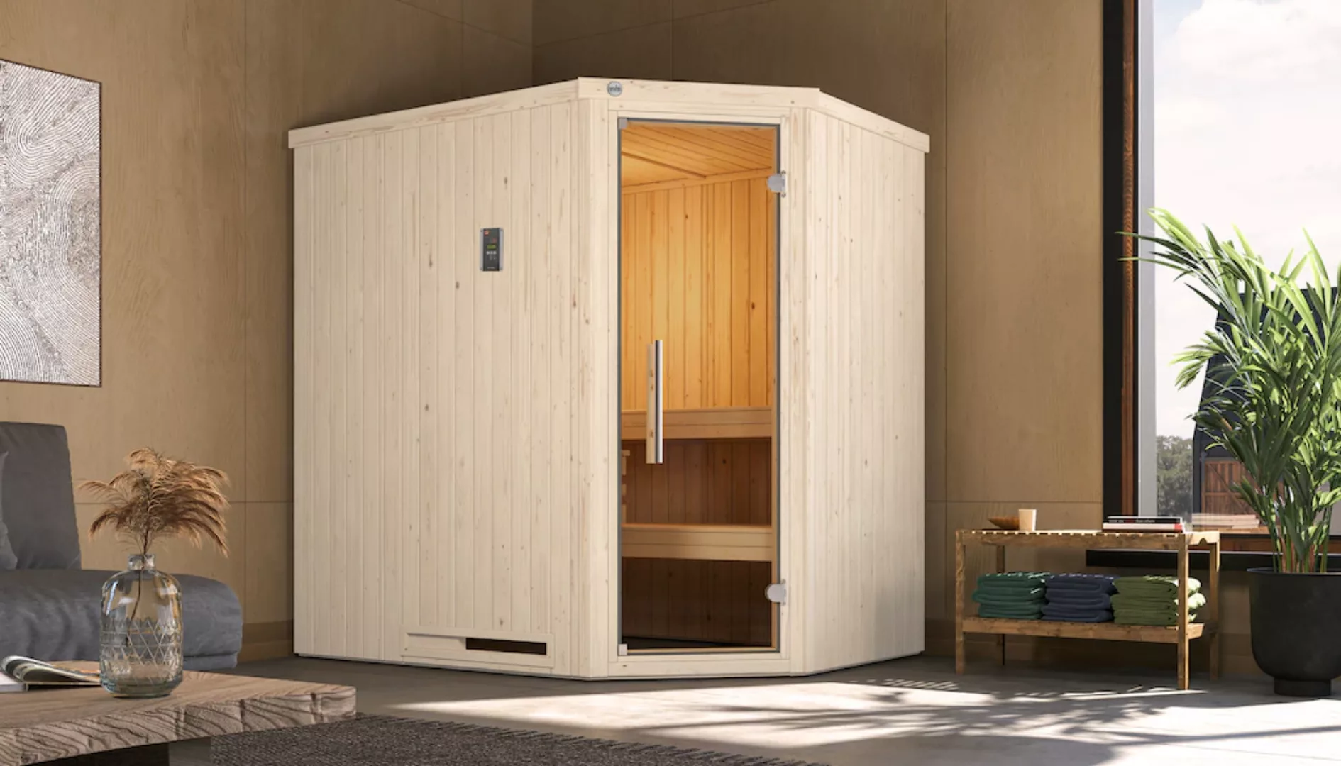 Weka Elementsauna Varberg Trend 1 Weiß Sparset 7,5 kW OS Glastür günstig online kaufen