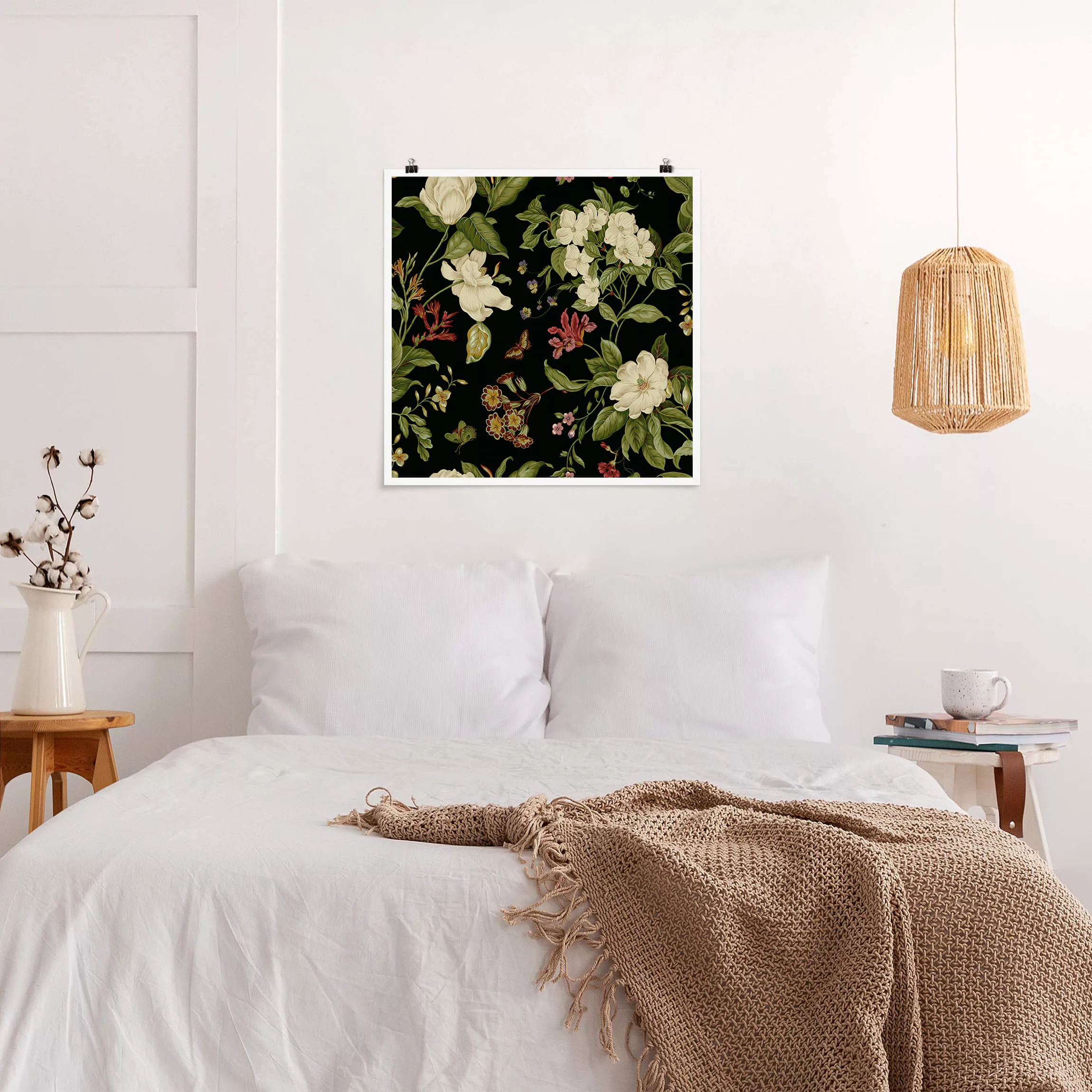 Poster Blumen - Quadrat Gartenblumen auf Schwarz II günstig online kaufen