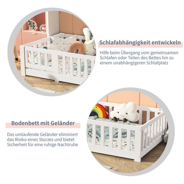 Romance Kinderbett Bodenbett Massivholzbett Einzelbett Montessori, (für Jun günstig online kaufen