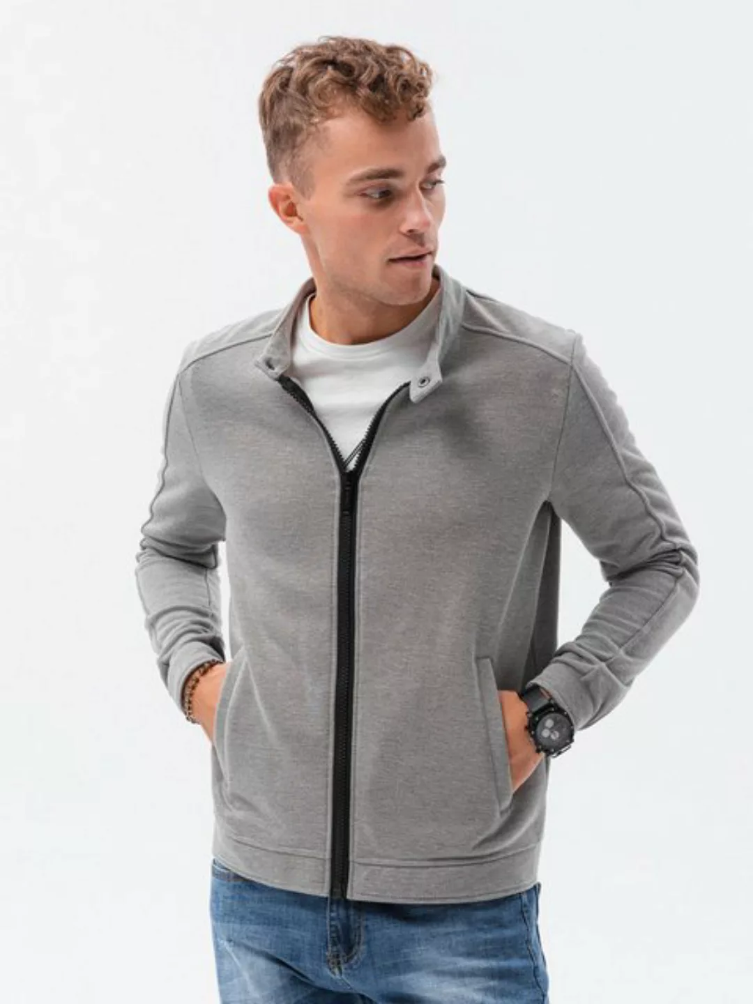 OMBRE Sweatjacke Herren-Sweatshirt mit Stehkragen im Motorrad-Stil günstig online kaufen