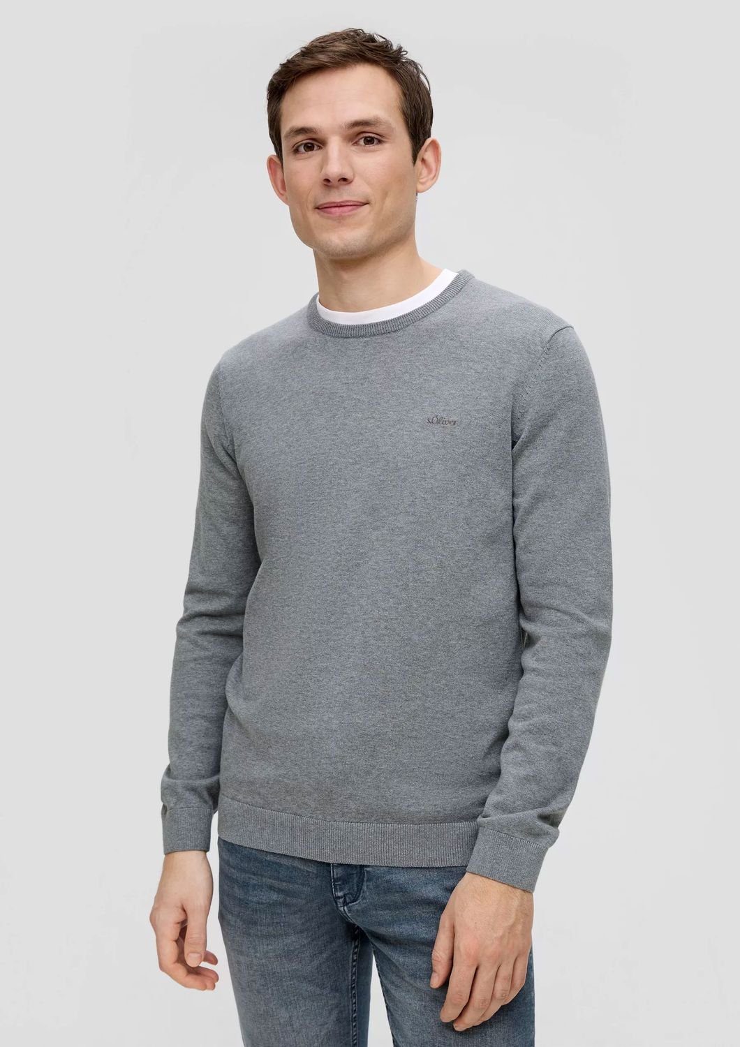 s.Oliver Rundhalspullover (1-tlg) mit gesticktem Logo, günstig online kaufen
