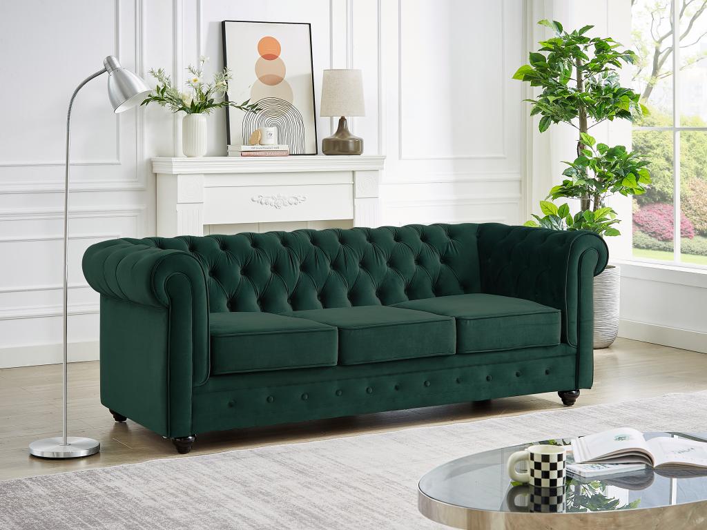 Sofa 3-Sitzer - Samt - Grün - CHESTERFIELD günstig online kaufen