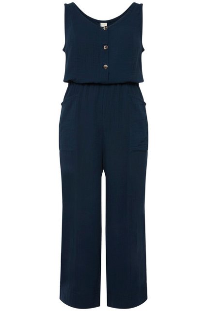 Ulla Popken Funktionshose Jumpsuit 7/8-Länge Musselin V-Ausschnitt ärmellos günstig online kaufen