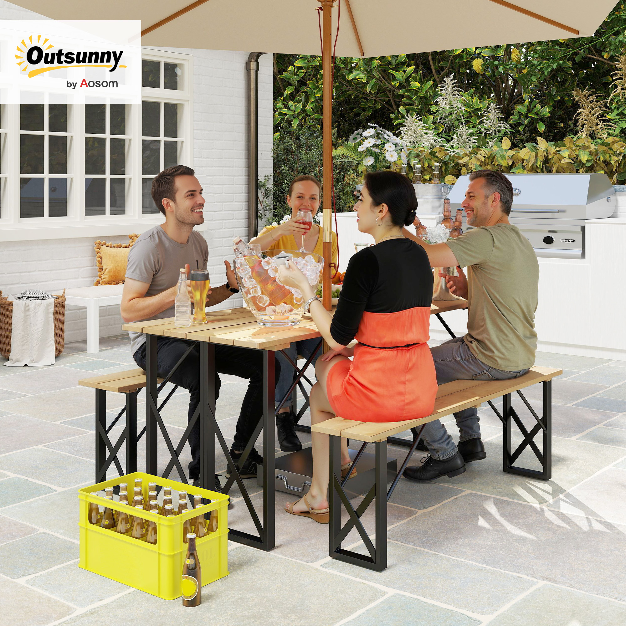 Outsunny Holztisch und Bänke Set, Holzpicknicktisch mit Bänken für 6 bis 8 günstig online kaufen