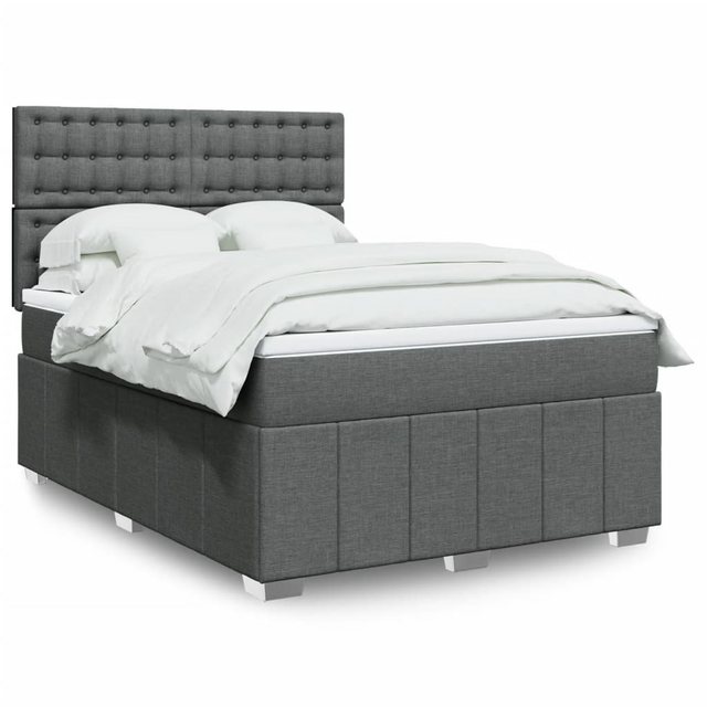 vidaXL Bettgestell Boxspringbett mit Matratze Dunkelgrau 140x200 cm Stoff B günstig online kaufen