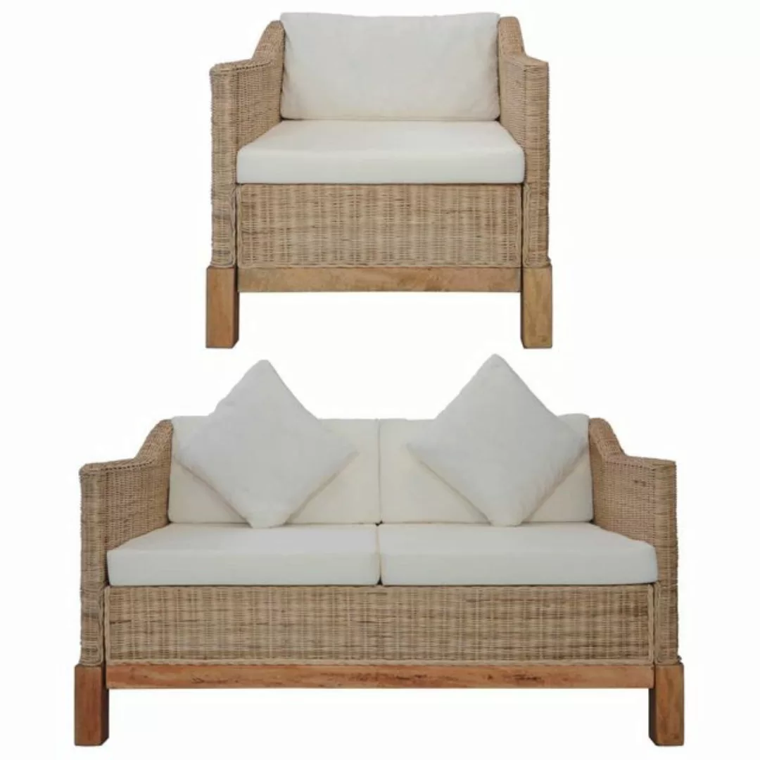 furnicato Sofa 2-tlg. Sofagarnitur mit Auflagen Natur Rattan günstig online kaufen