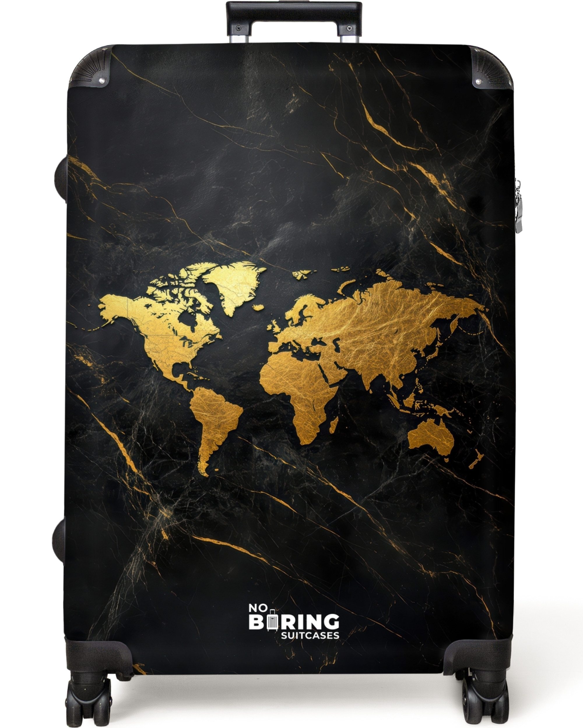 NoBoringSuitcases.com© Hartschalen-Trolley Weltkarte - Gold - günstig online kaufen