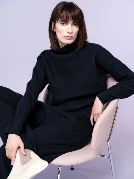 Cropped Pullover Aus Gekochter Bio-merinowolle - Farbe Midnight günstig online kaufen