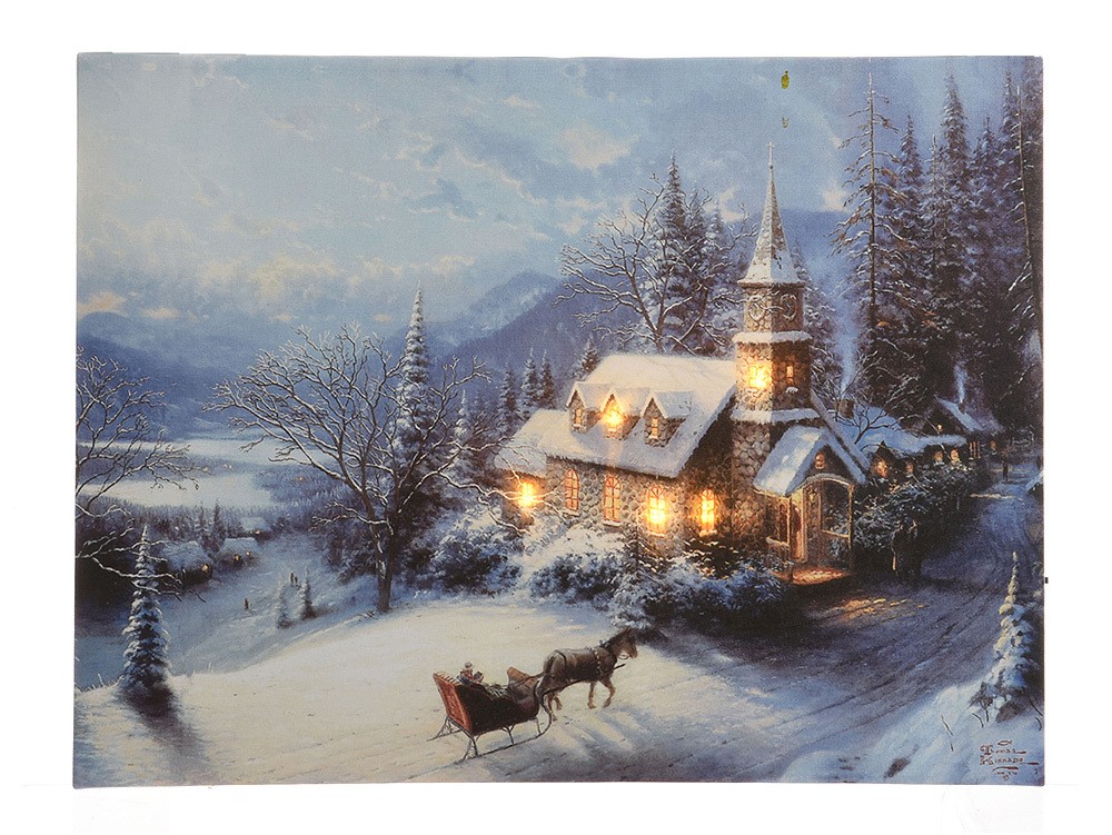 LED Bild Winterlandschaft Kirche in den Bergen Weihnachten Wandbild 38x58cm günstig online kaufen