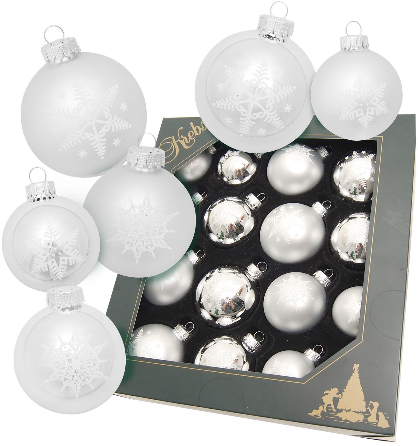 Krebs Glas Lauscha Weihnachtsbaumkugel »Schneeflocke silberfarben«, (Set, 1 günstig online kaufen
