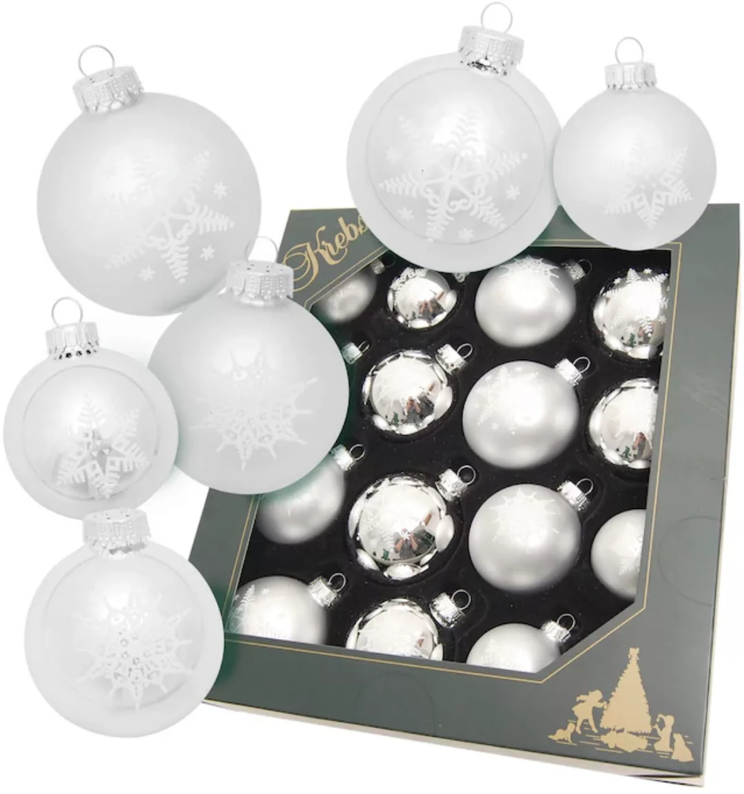 Krebs Glas Lauscha Weihnachtsbaumkugel "Schneeflocke silberfarben", (Set, 1 günstig online kaufen