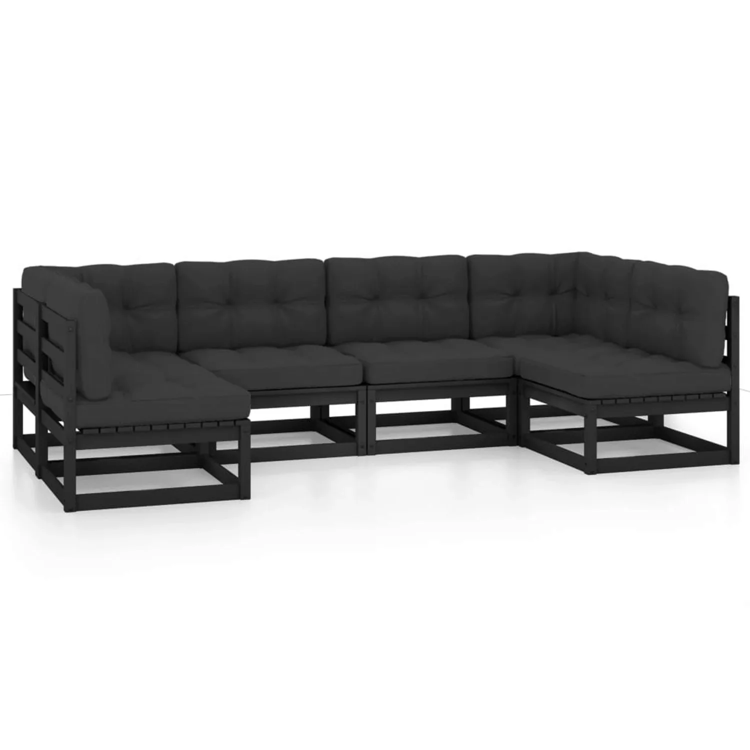 6-tlg. Garten-lounge-set Mit Kissen Schwarz Massivholz Kiefer günstig online kaufen