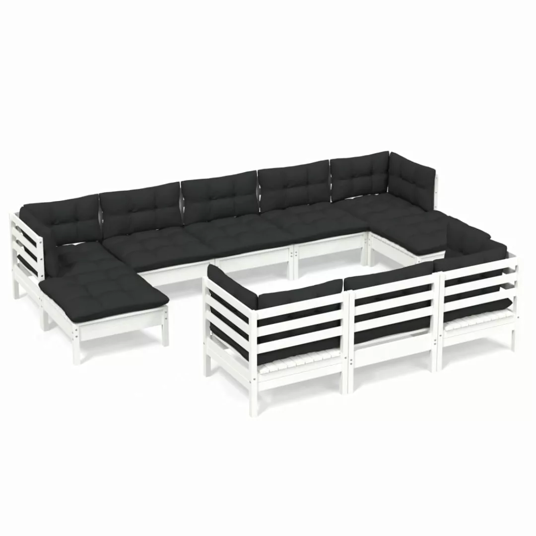 10-tlg. Garten-lounge-set Mit Kissen Weiß Kiefer Massivholz günstig online kaufen