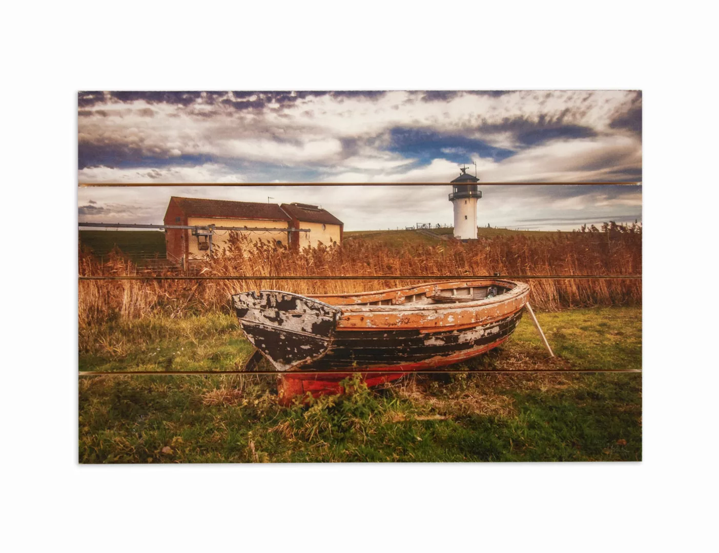Bild auf Holzplanken 60x40 cm "Leuchtturm Altenbruch" günstig online kaufen