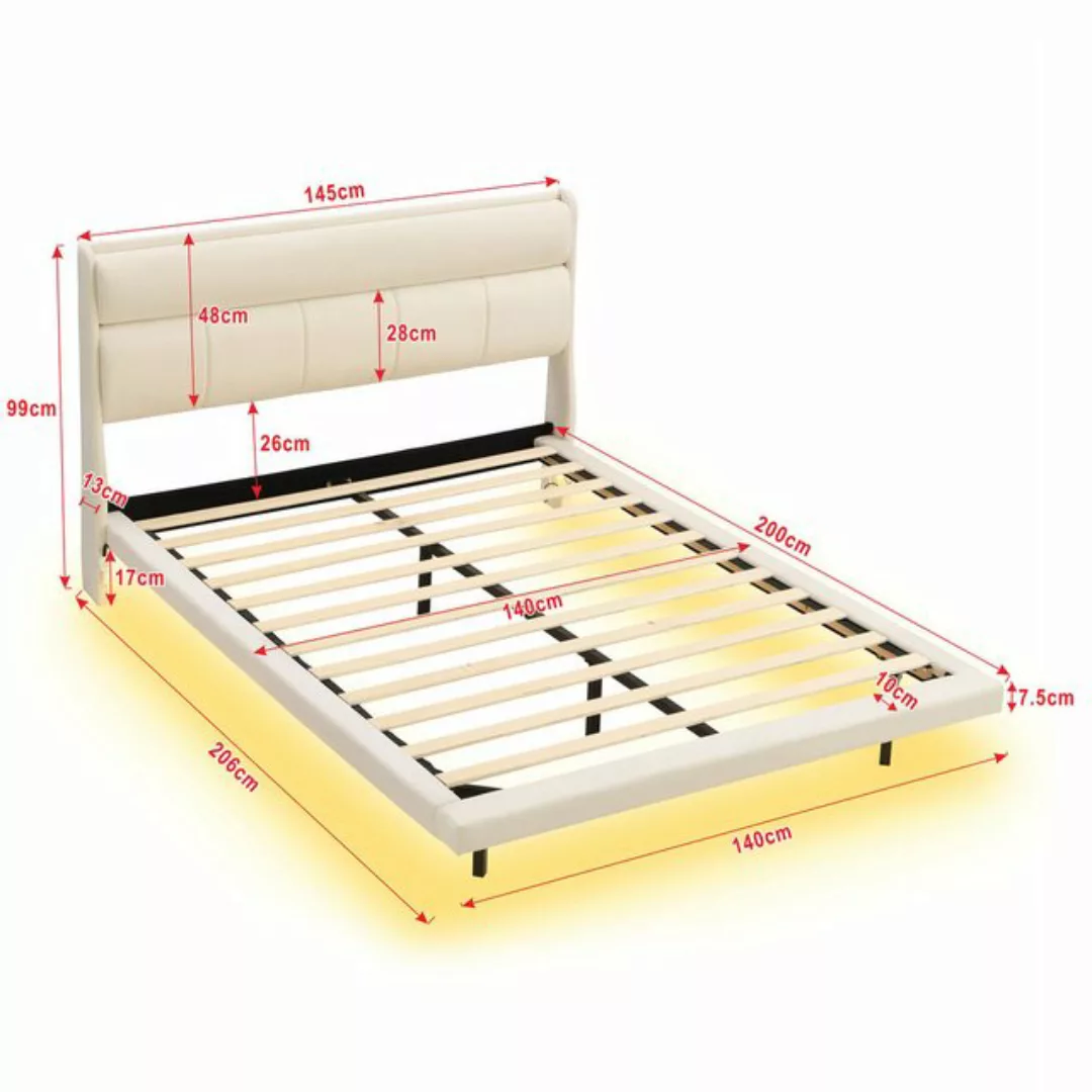 DOPWii Bettgestell 140*200cm,Gepolstertes Bett,Flaches Bett,Schwebendes Bet günstig online kaufen