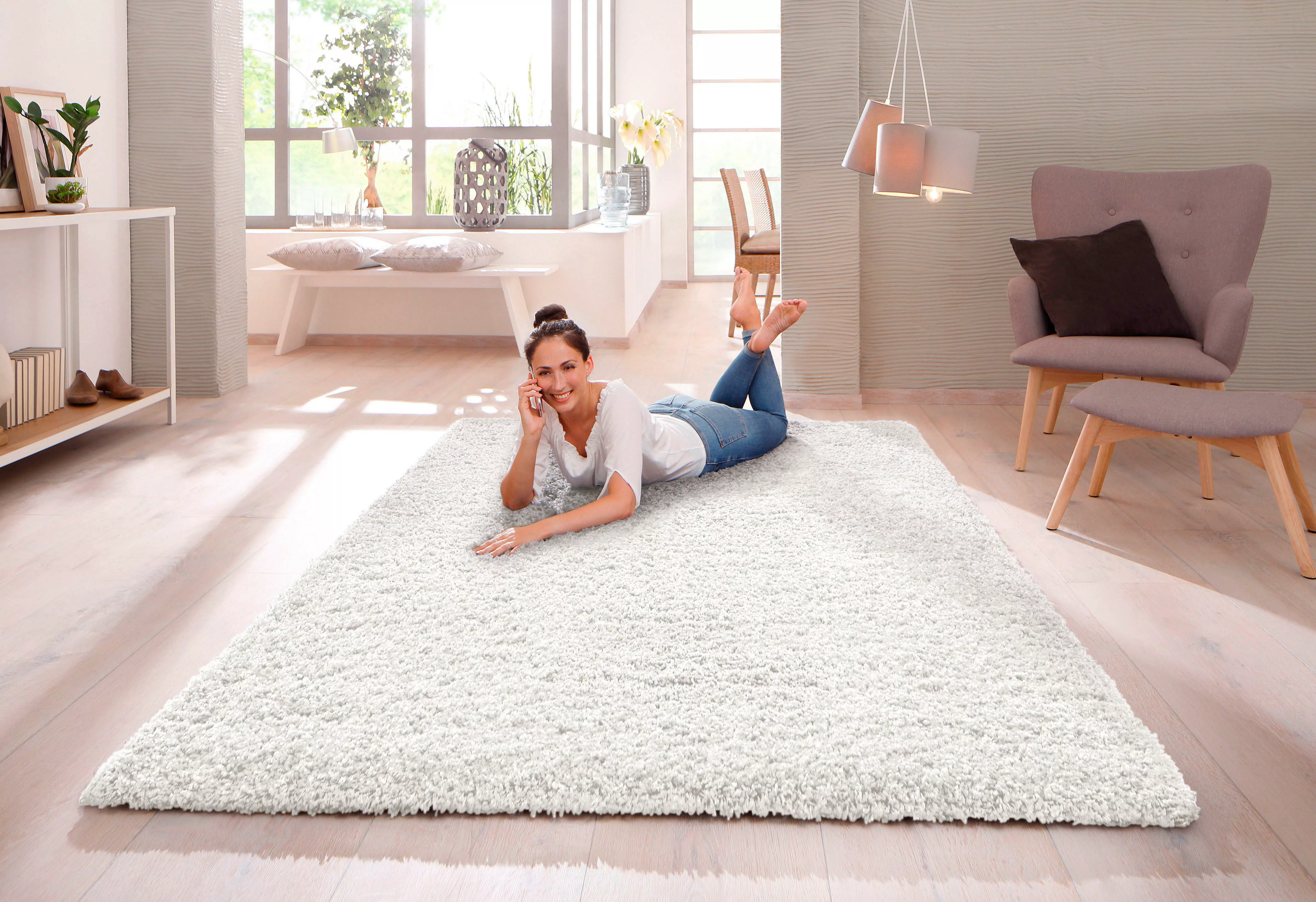 Home affaire Hochflor-Teppich »Viva«, rechteckig, 45 mm Höhe, Uni Farben, e günstig online kaufen