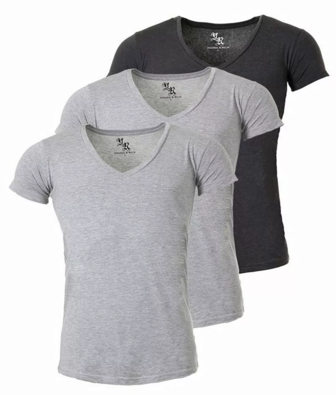 Young & Rich T-Shirt Herren Uni Basic 1315 extra tiefer Ausschnitt 3er Pack günstig online kaufen