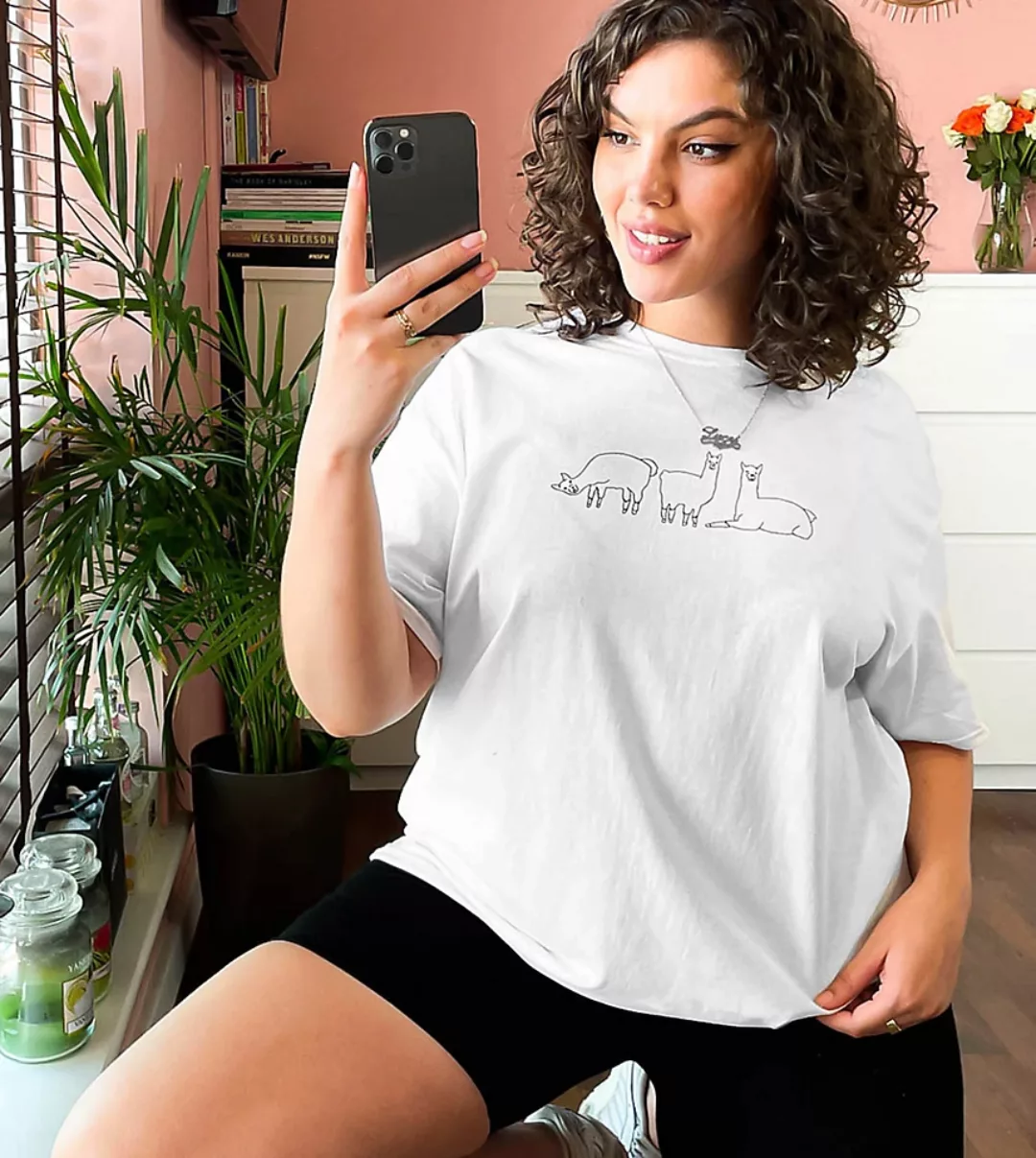 Heartbreak Plus – T-Shirt in Weiß mit Lama-Grafik günstig online kaufen