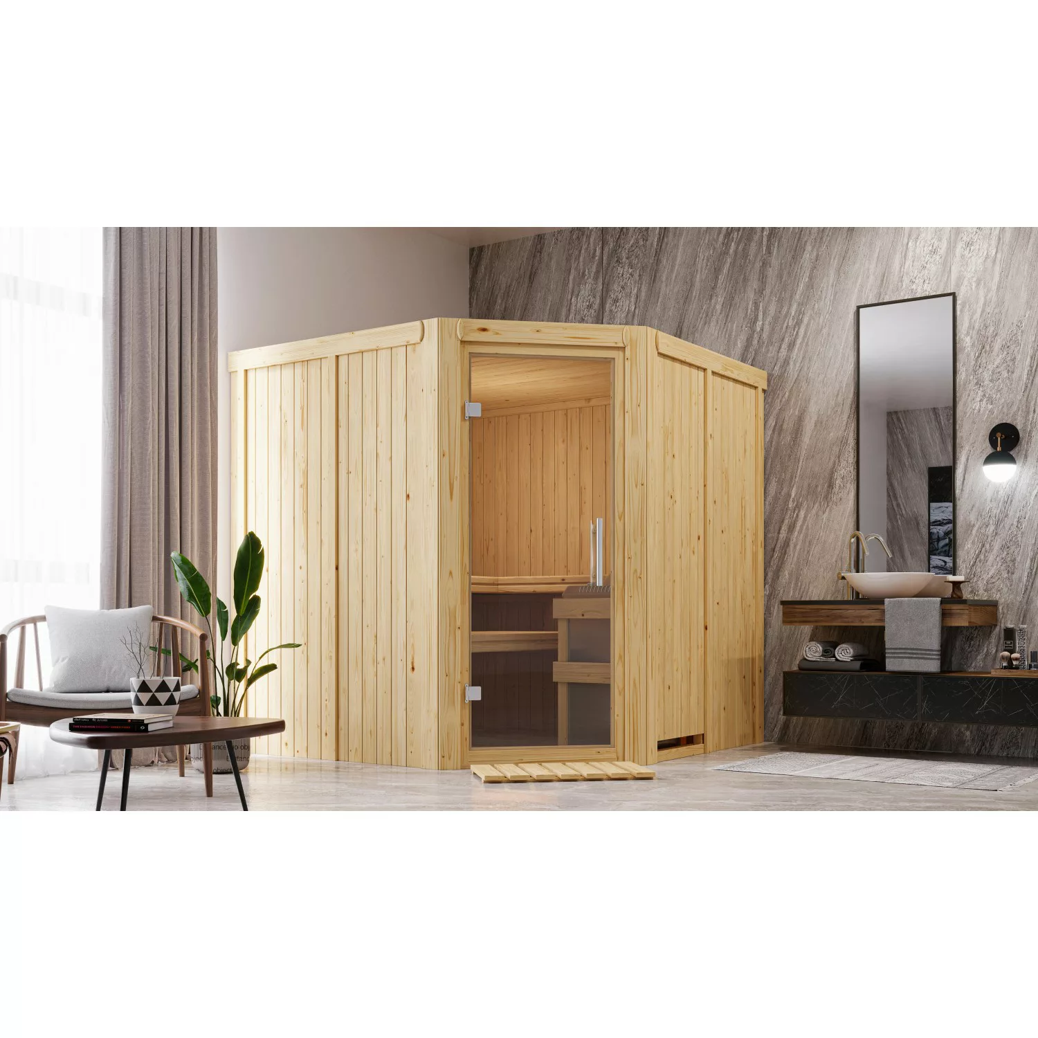 Karibu Sauna Jorma mit Ofen integrierte Stg.Natur günstig online kaufen