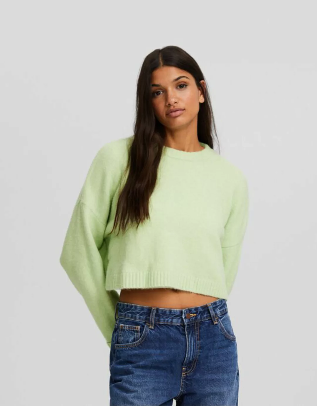 Bershka Cropped-Pullover Mit Rundausschnitt Damen M Grün günstig online kaufen