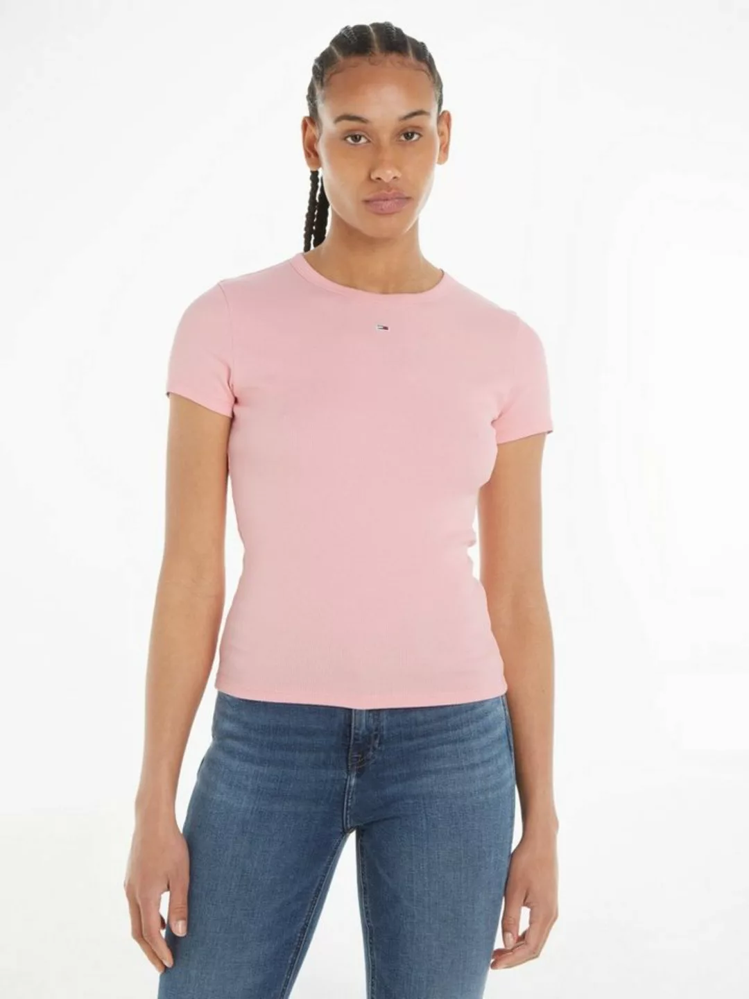 Tommy Jeans T-Shirt Slim Essential Rib Shirt, Rippshirt Rundhalsshirt mit L günstig online kaufen