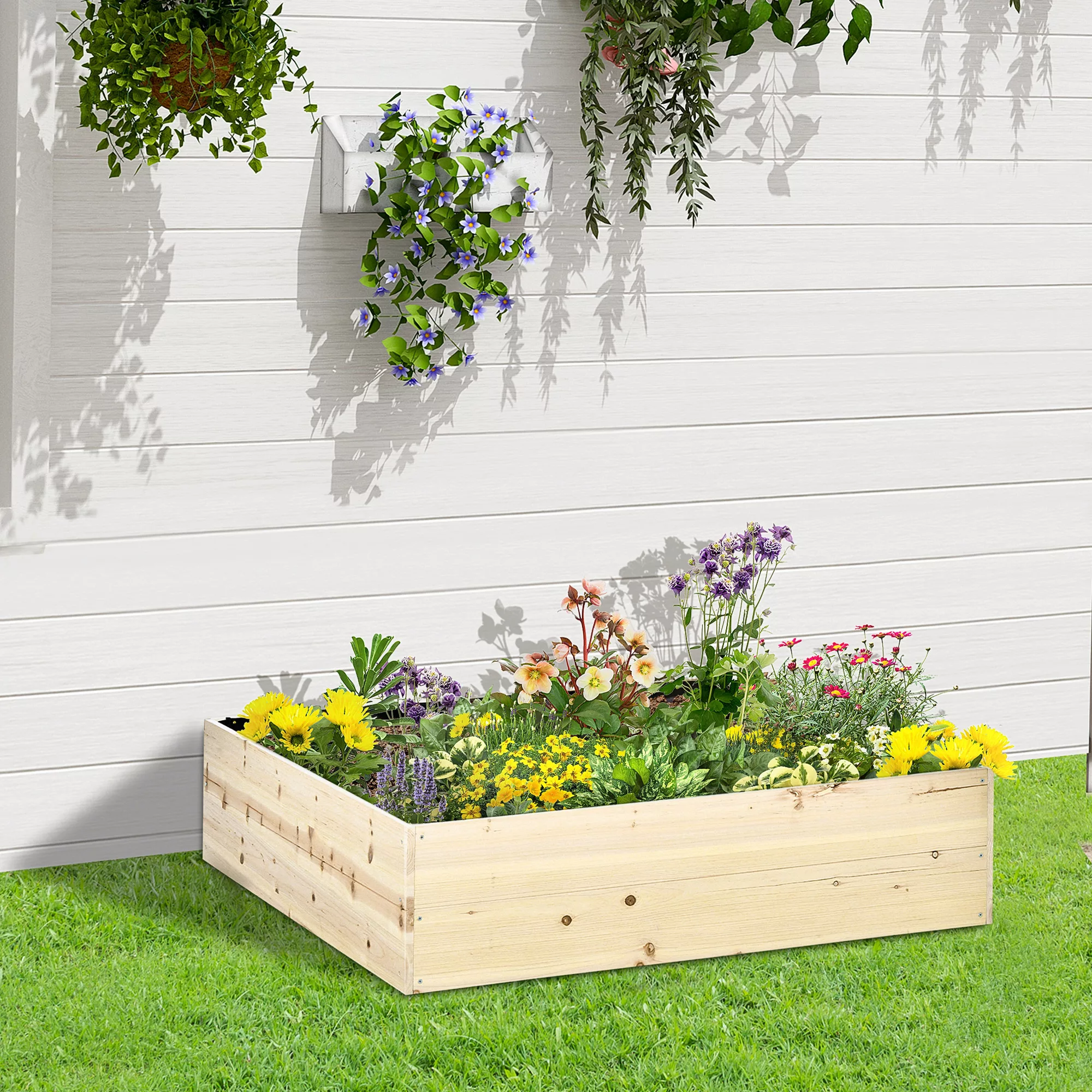 Outsunny Hochbeet Holz  Gartenbeet mit Vliesstoff, Pflanzkübel für Balkon & günstig online kaufen