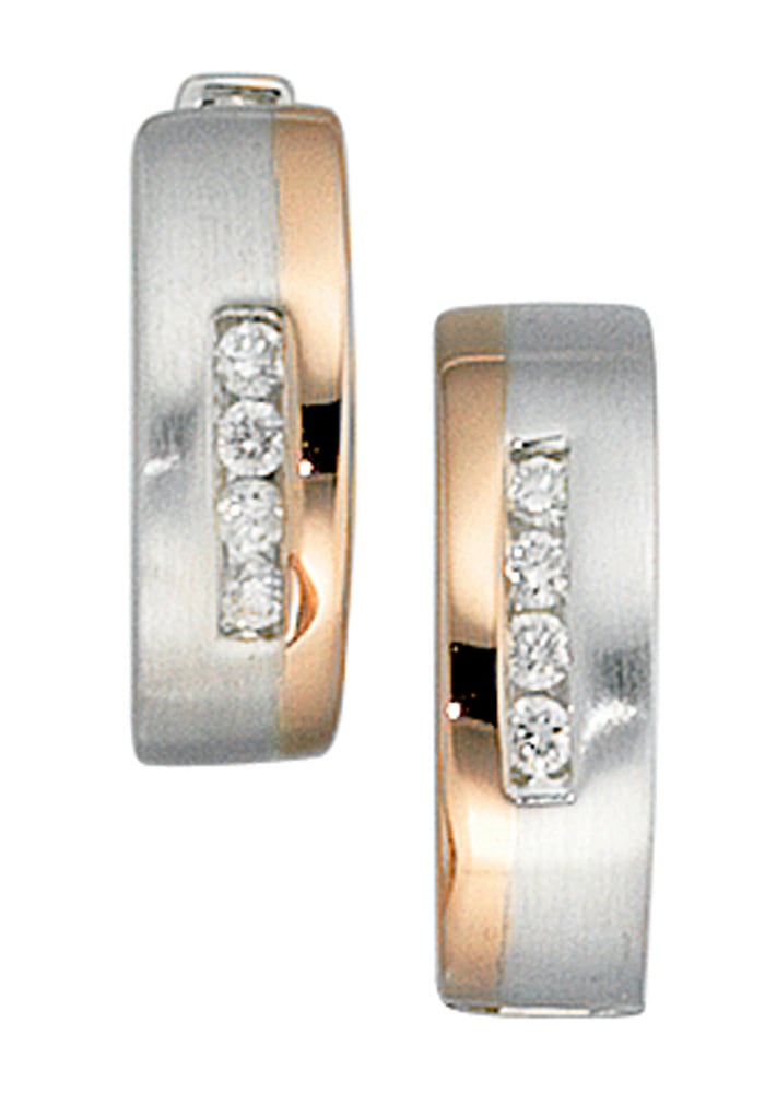 JOBO Paar Creolen "Ohrringe 14 mm mit 8 Diamanten", 585 Gold bicolor günstig online kaufen