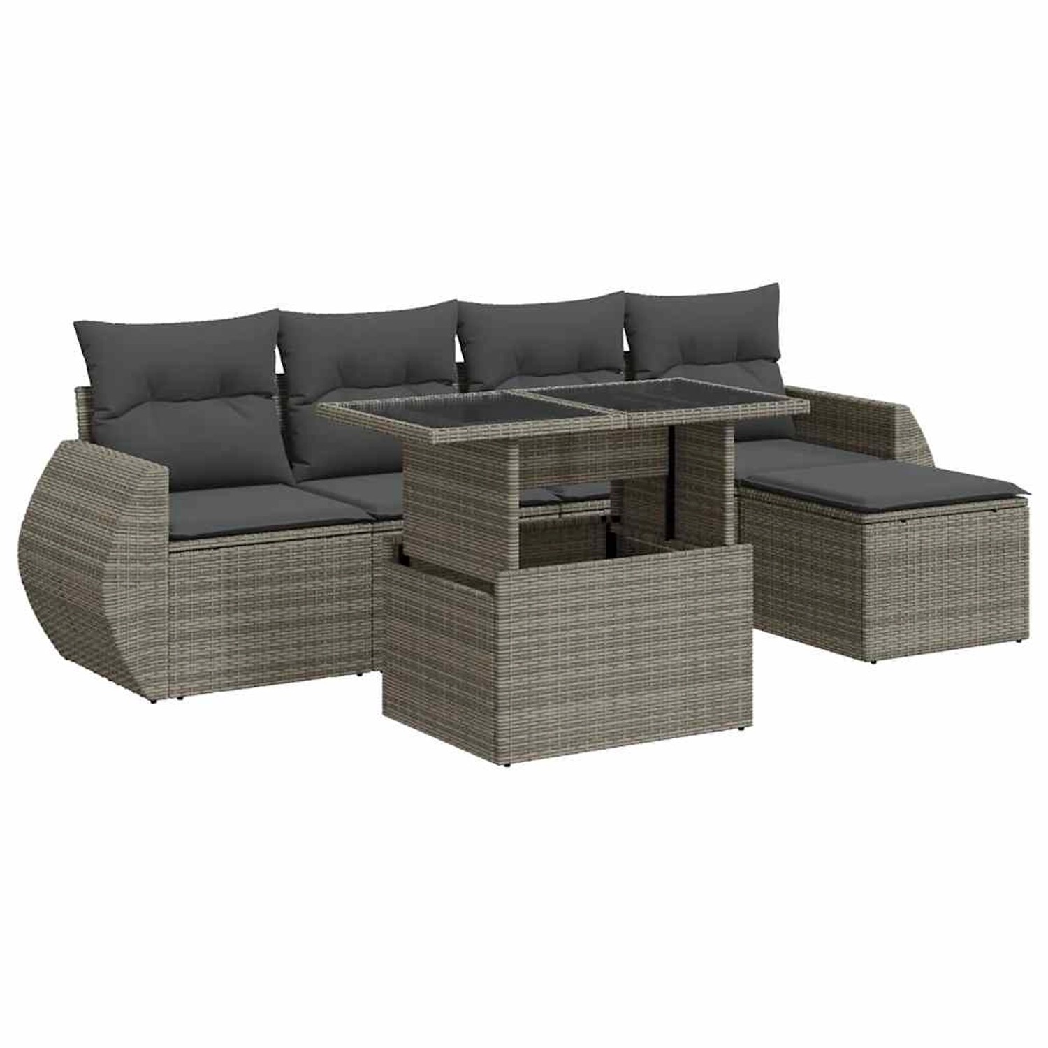 vidaXL 6-Tlg Garten-Sofagarnitur mit Kissen Grau Poly Rattan 3326621 günstig online kaufen