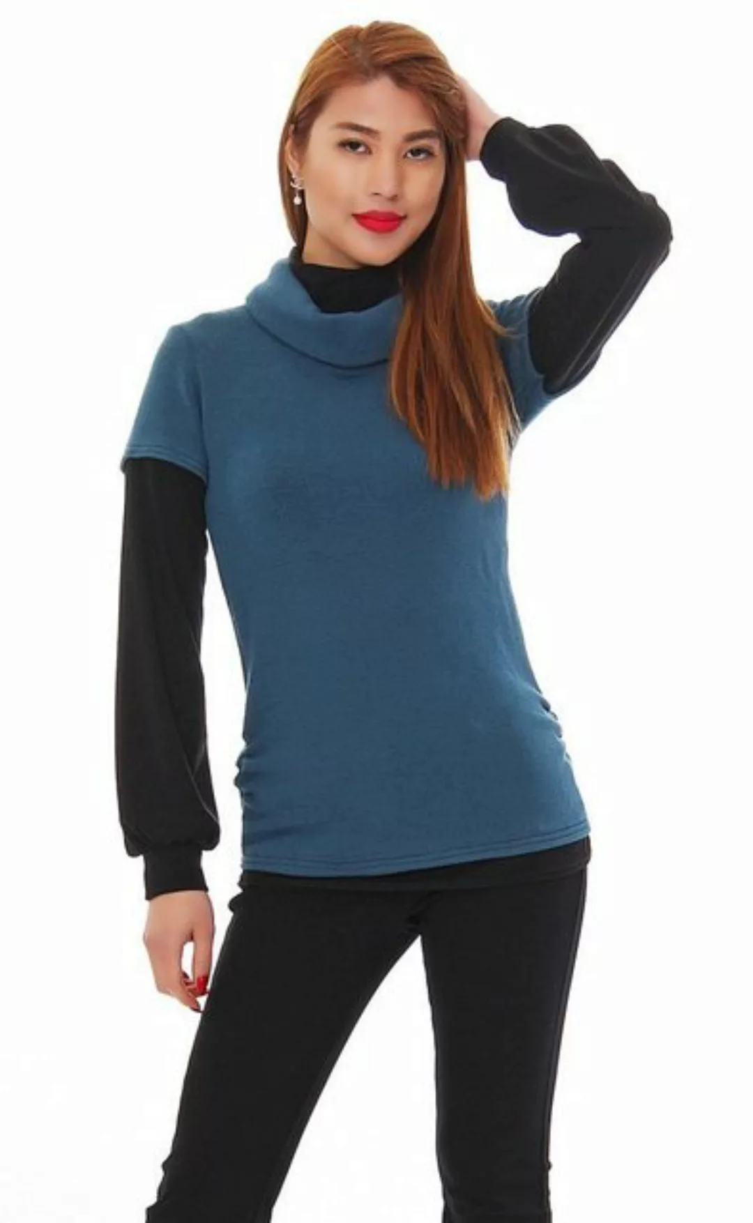 Mississhop Rollkragenpullover 2 in 1 Optik Strick Pullover Longshirt günstig online kaufen