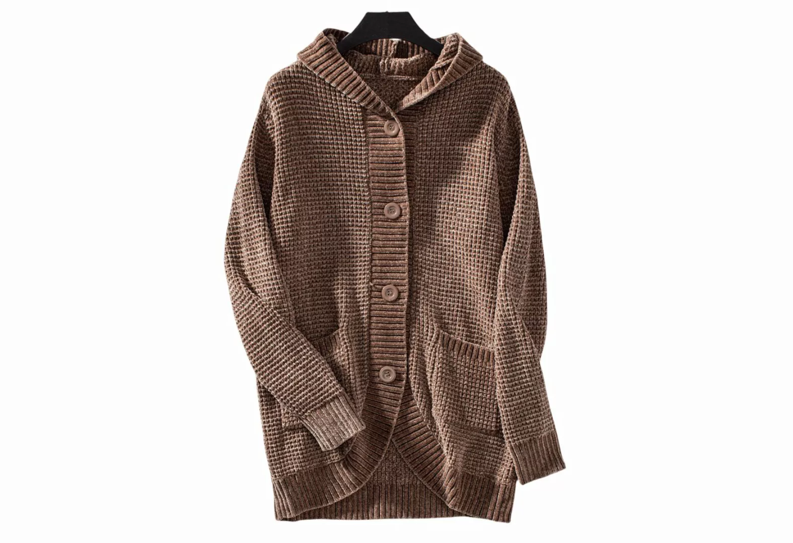 Nebelmeer Strickjacke Kapuzenlanger Cardigan, Herbst- und Winter-Damenstric günstig online kaufen