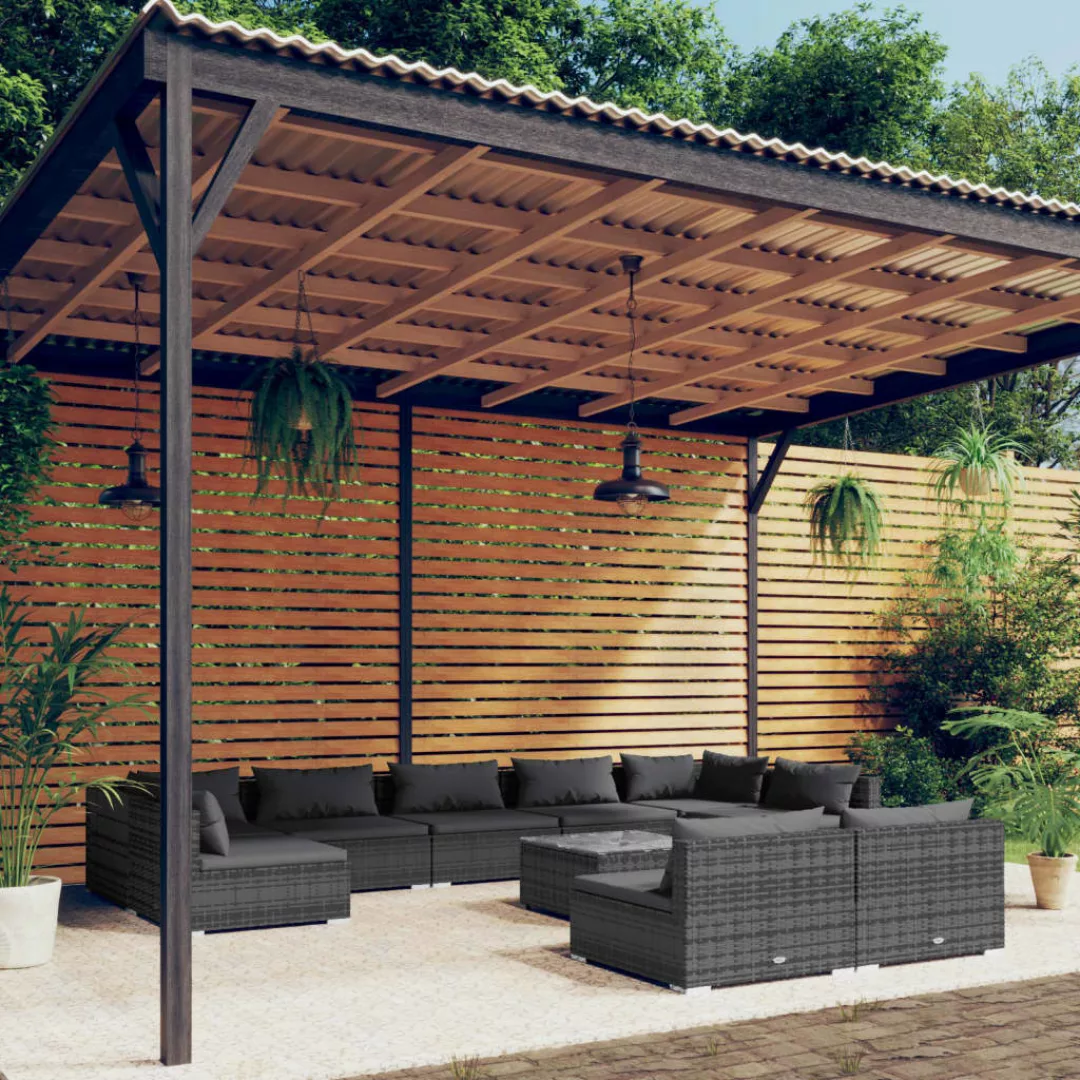 Vidaxl 10-tlg. Garten-lounge-set Mit Kissen Grau Poly Rattan günstig online kaufen