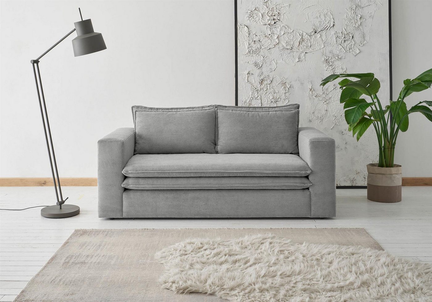 Design-Wohngalerie Sofa Couch Piagge 2 Sitzer - Cordstoff Hellgrau günstig online kaufen