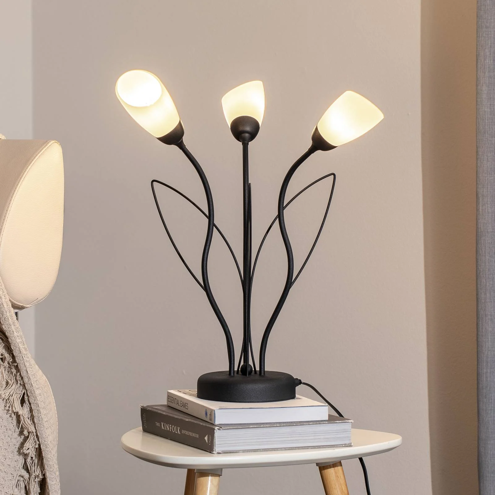 Tischleuchte Gloriosa, schwarz, Glas, 3-flammig günstig online kaufen