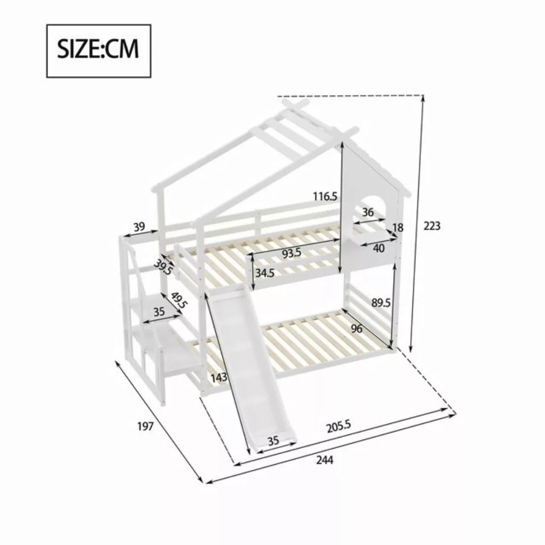 Flieks Etagenbett, Massivholz Hausbett Kinderbett 90x200cm mit Rutsche und günstig online kaufen