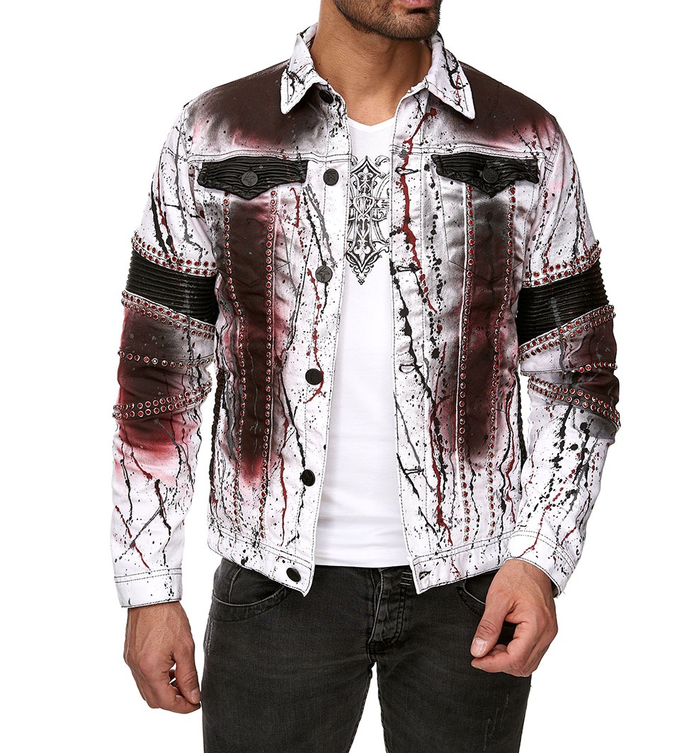 KINGZ Jeansjacke mit extravagantem Print und Nieten günstig online kaufen