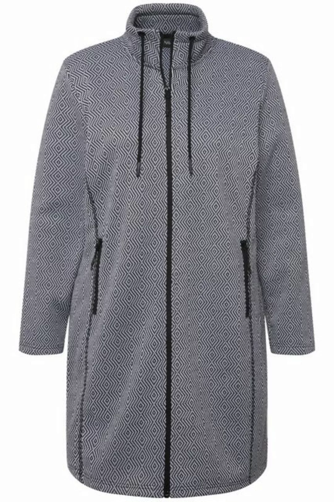 Ulla Popken Sweatjacke Strickfleece-Jacke grafisches Muster Stehkragen günstig online kaufen