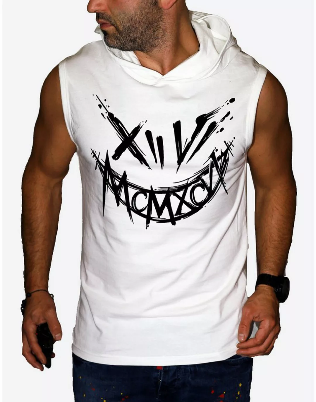 RMK Tanktop Herren Muskelshirt Gym Shirt Smiley Smyle mit Kapuze Ärmellos günstig online kaufen