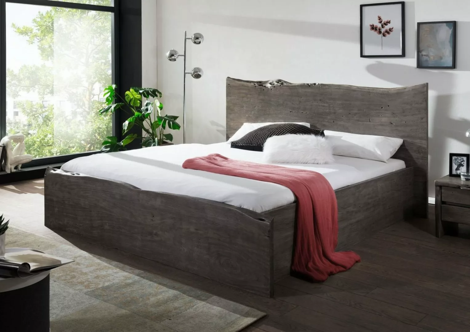 Massivmoebel24 Massivholzbett Bett Akazie 180x200x105 grau lackiert PURE AC günstig online kaufen