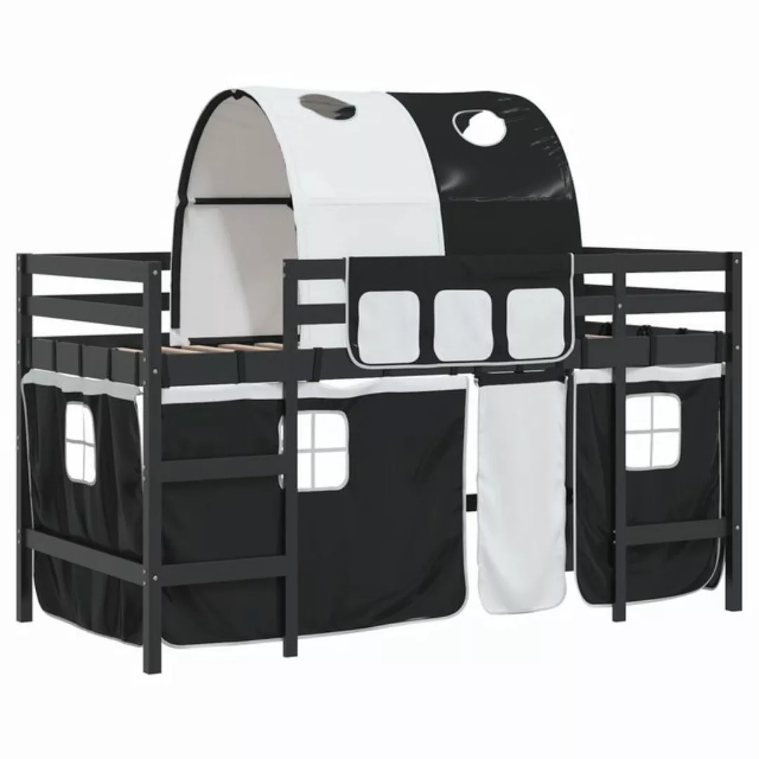 vidaXL Kinderbett Kinderhochbett mit Tunnel Weiß Schwarz 90x190 cm Kiefernh günstig online kaufen