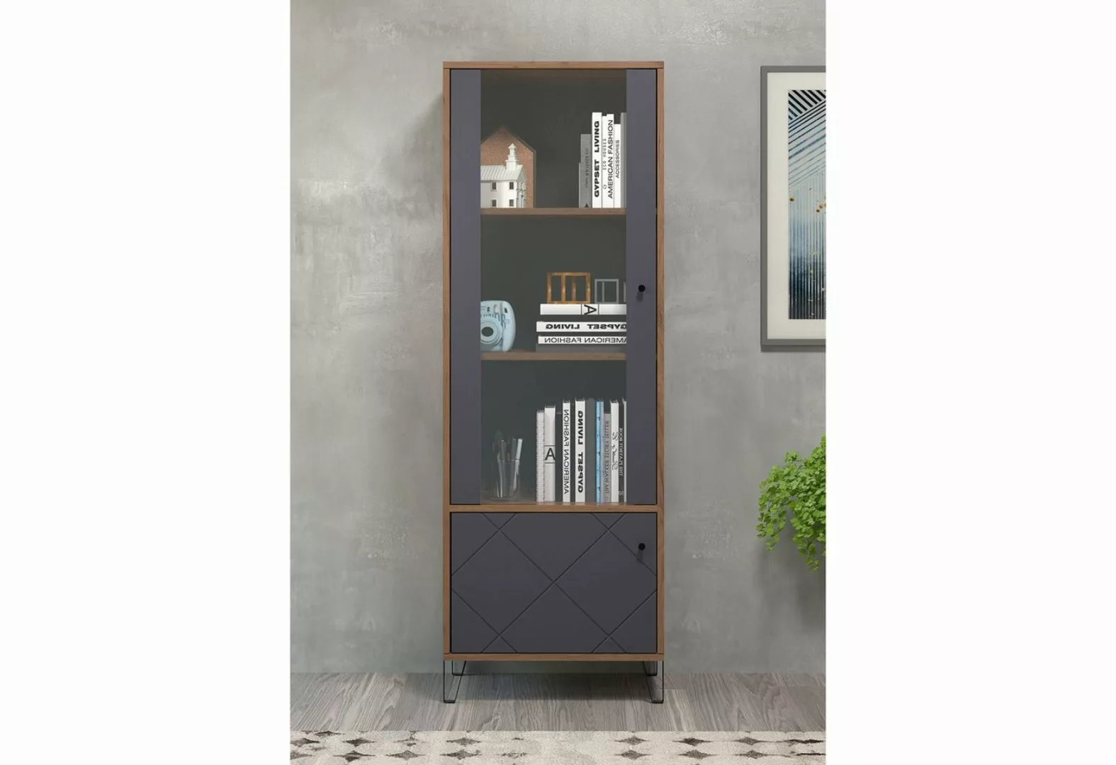 trendteam Vitrine Touch Vitrinenschrank Highboard Schrank Standvitrine Brau günstig online kaufen