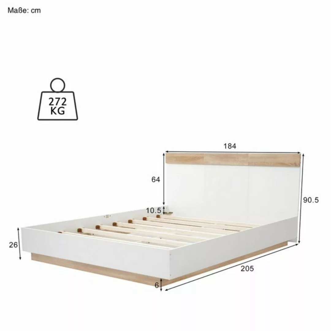 SOFTWEARY Holzbett Doppelbett mit Lattenrost und Kopfteil (180x200 cm), Sch günstig online kaufen
