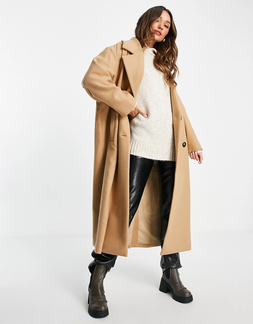 ASOS EDITION – Zweireihiger Oversize-Mantel in Kamelbraun-Neutral günstig online kaufen
