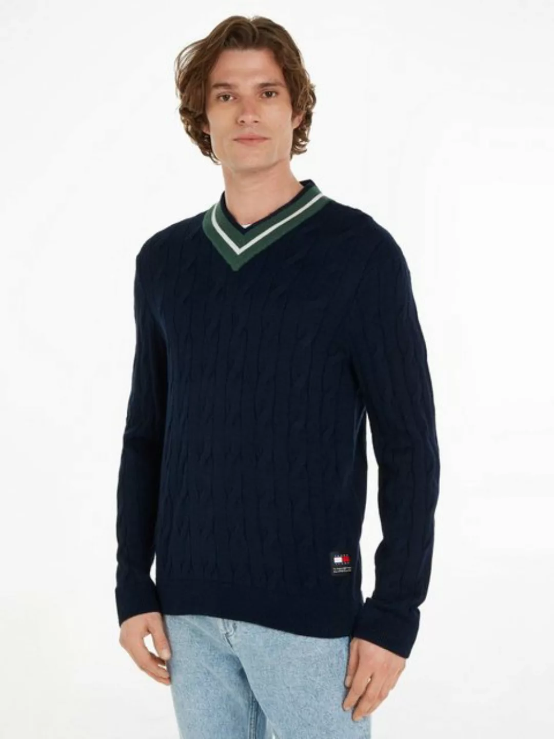 Tommy Jeans Strickpullover TJM REG V-NECK CABLE SWEATER mit zartem Zopfmust günstig online kaufen