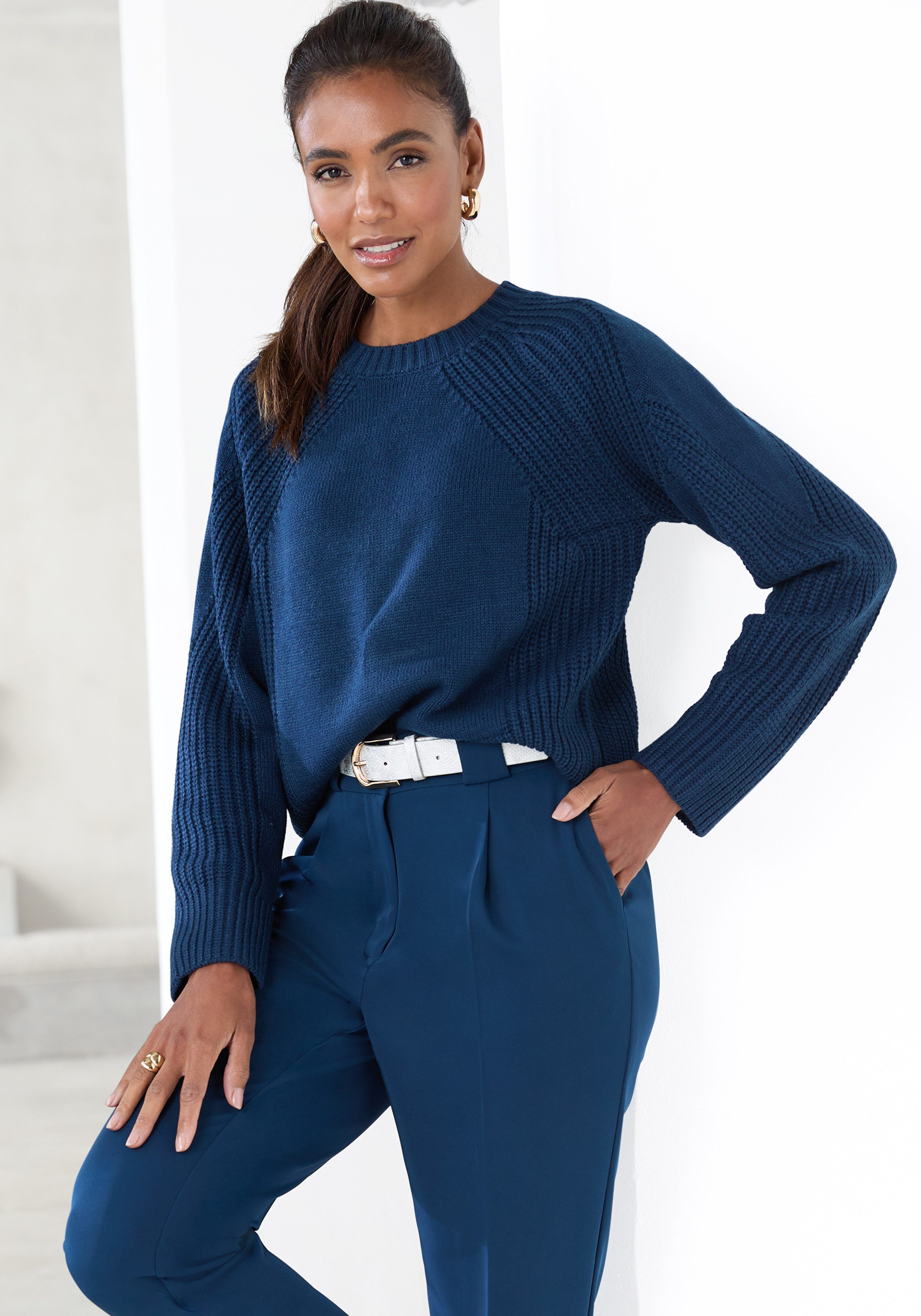 LASCANA Strickpullover, mit Grobstrick-Details, Damen Pullover mit Rundhals günstig online kaufen