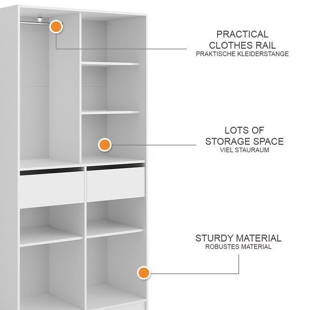 Vicco Kleiderschrank Elmo, Weiß, 100 x 200 cm mit 2 Schubladen günstig online kaufen