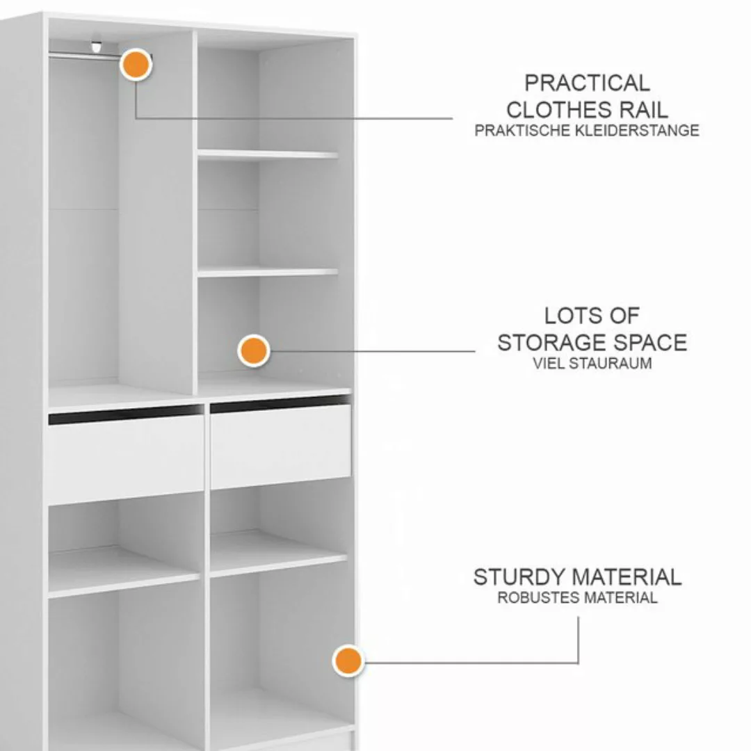 Vicco Kleiderschrank Elmo, Weiß, 100 x 200 cm mit 2 Schubladen günstig online kaufen